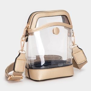 Gold Clear Transparent Crossbody Bag Purse Leather Casual Womens Accessory